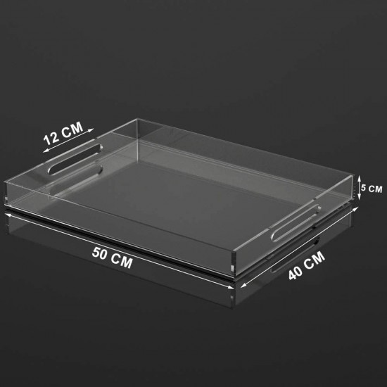 Acrylic Serving Tray (50x40)cm, Spill Proof, Clear Decorative Tray, Coffee tray, Table Countertop with Handles tray 