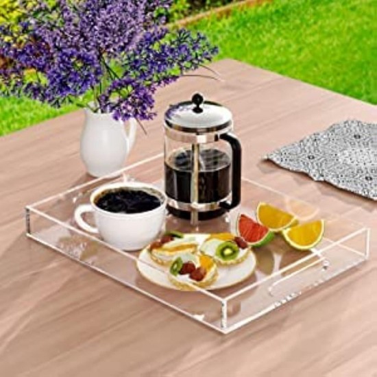 Acrylic Serving Tray (50x40)cm, Spill Proof, Clear Decorative Tray, Coffee tray, Table Countertop with Handles tray 