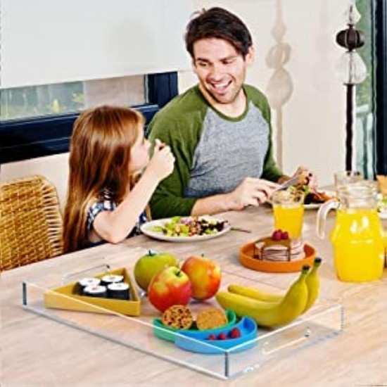 Acrylic Serving Tray (50x40)cm, Spill Proof, Clear Decorative Tray, Coffee tray, Table Countertop with Handles tray 