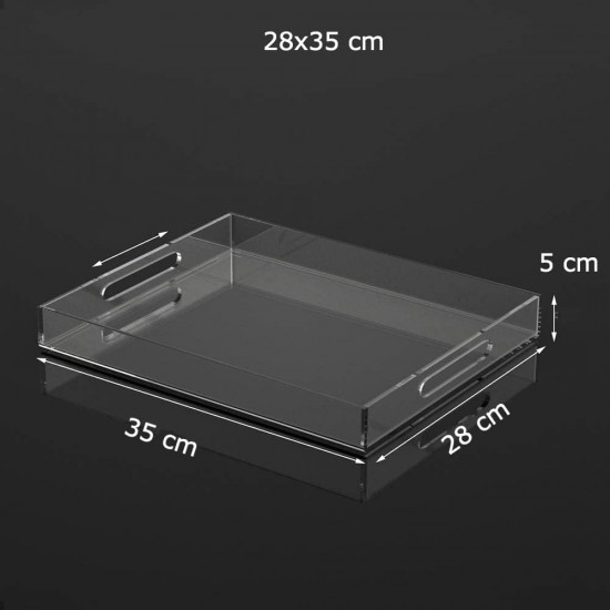 Acrylic Serving Tray (35x28)cm, Spill Proof, Clear Decorative Tray, Coffee tray, Table Countertop with Handles tray 
