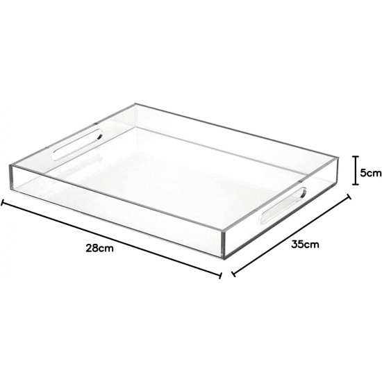 Acrylic Serving Tray (35x28)cm, Spill Proof, Clear Decorative Tray, Coffee tray, Table Countertop with Handles tray 
