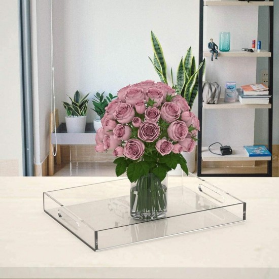 Acrylic Serving Tray (35x28)cm, Spill Proof, Clear Decorative Tray, Coffee tray, Table Countertop with Handles tray 