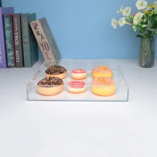 Acrylic Serving Tray (35x28)cm, Spill Proof, Clear Decorative Tray, Coffee tray, Table Countertop with Handles tray 