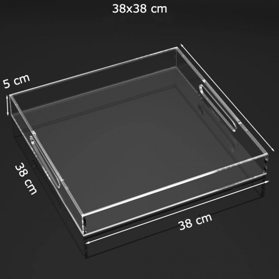 Acrylic Serving Tray (38x38)cm, Spill Proof, Clear Decorative Tray, Coffee tray, Table Countertop with Handles tray 