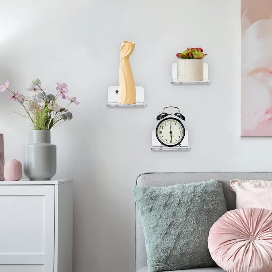 Small Clear Acrylic Wall Shelves (9x10x5cm), Display Ledges for Mini Decor, Display Shelf Floating Wall Mounted Shelf,(8Pack)