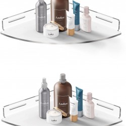 Clear Acrylic Corner Shower Shelf with Adhesive, Wall Mount Bathroom Storage Organizer (2 Pack)