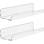 Clear Acrylic Shelves for Living Room Kitchen Bedroom Bathroom Office Store, Book Picture Toys Ledge Shelf, Wall Storage Organizer, (2 Pack)