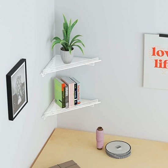 Clear Acrylic Wall Mount Floating Corner Shelf (20x28cm)for Bottles, Cups and Plants(4 Pack)