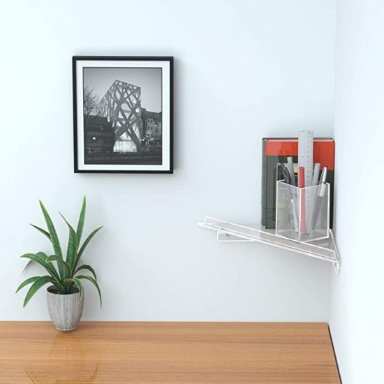 Clear Acrylic Wall Mount Floating Corner Shelf (20x28cm)for Bottles, Cups and Plants(4 Pack)