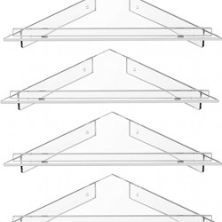 Clear Acrylic Wall Mount Floating Corner Shelf (20x28cm)for Bottles, Cups and Plants(4 Pack)