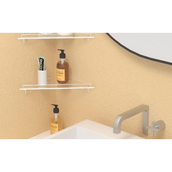 Clear Acrylic Wall Mount Floating Corner Shelf (28x38cm)for Bottles, Cups and Plants(4 Pack)