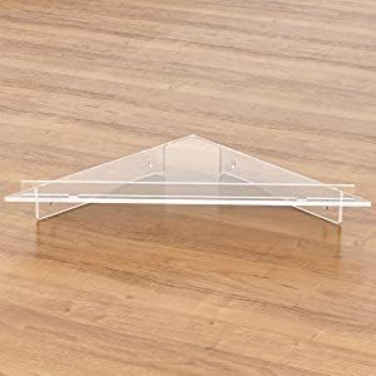 Clear Acrylic Wall Mount Floating Corner Shelf (28x38cm)for Bottles, Cups and Plants(4 Pack)