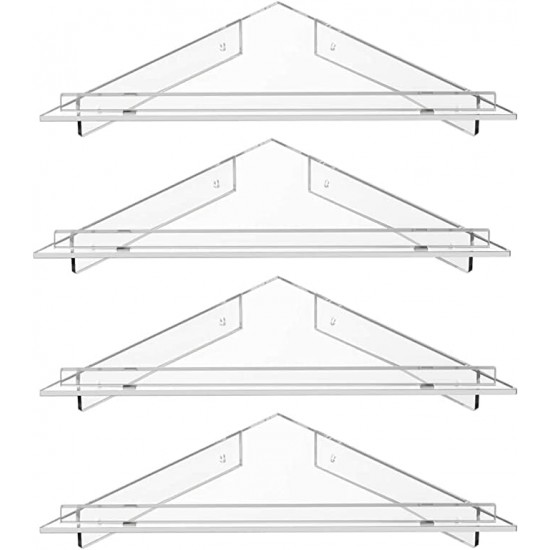 Clear Acrylic Wall Mount Floating Corner Shelf (28x38cm)for Bottles, Cups and Plants(4 Pack)