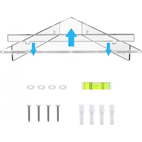 Clear Acrylic Wall Mount Floating Corner Shelf (28x38cm)for Bottles, Cups and Plants(4 Pack)