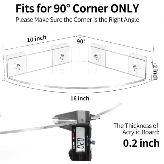 Clear Acrylic Shower Shelf Corner for Bathroom Wall Mounted Shower Organizer with Adhesive (2 Pack)