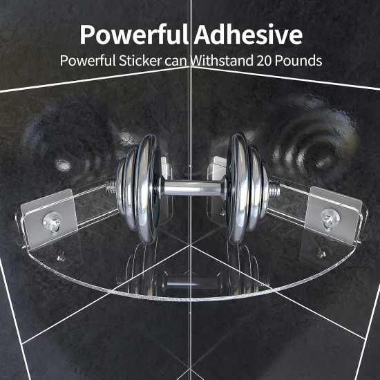 Clear Acrylic Shower Shelf Corner for Bathroom Wall Mounted Shower Organizer with Adhesive (2 Pack)