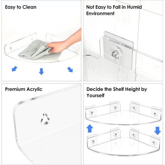 Clear Acrylic Shower Shelf Corner for Bathroom Wall Mounted Shower Organizer with Adhesive (2 Pack)