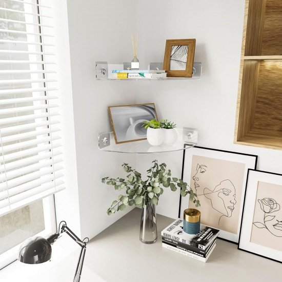 Clear Acrylic Shower Shelf Corner for Bathroom Wall Mounted Shower Organizer with Adhesive (2 Pack)