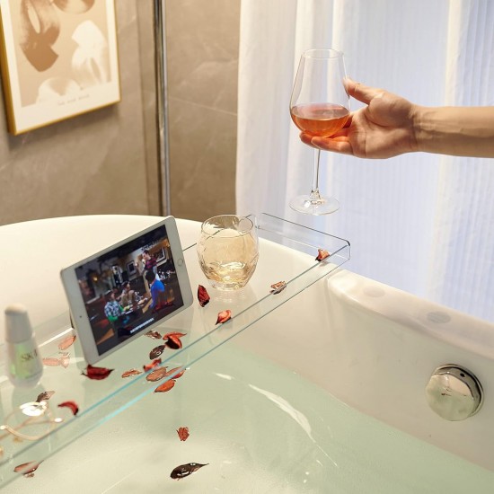 Clear Acrylic Bathtub Tray, Bath Trays Rack Tub Shelf, Luxury Bathroom Organizer Tablet Holder,