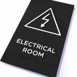 Modern Design Door Sign with (Grade 2 Braille) for Electrical Room Sign with 3M Double Sided Tape (ADA Compliant)
