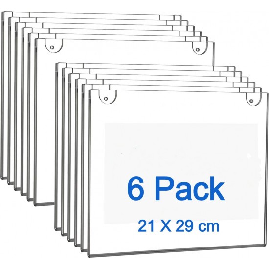  Clear Acrylic Sign Holder (A4), Wall Mount, Sign Holder Picture Frames, with Screws (21x29.7cm) (6 Pack)