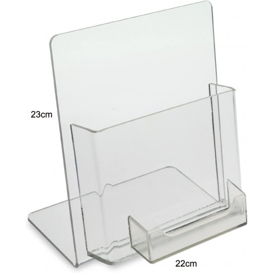 One Large Acrylic Brochure Holder with Business Card Holder (23x22cm) 