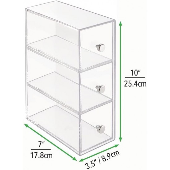 Acrylic Desk Organizer, Storage Station, Home Office(17.8x8.9x25.4cm), Vertically or Horizontally, (3 Drawers)(2 Pack)