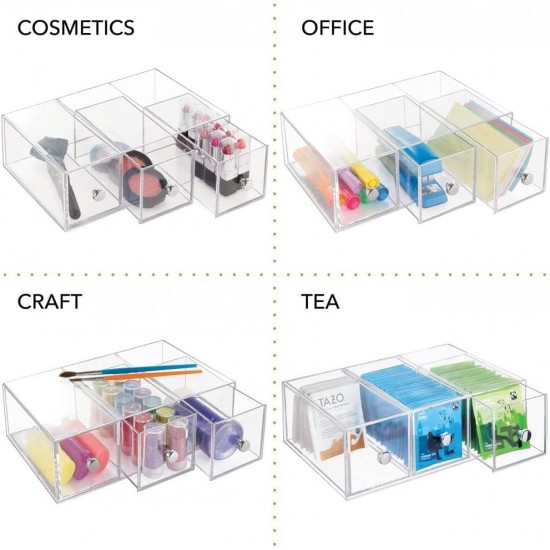 Acrylic Desk Organizer, Storage Station, Home Office(17.8x8.9x25.4cm), Vertically or Horizontally, (3 Drawers)(2 Pack)