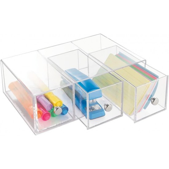 Acrylic Desk Organizer, Storage Station, Home Office(17.8x8.9x25.4cm), Vertically or Horizontally, (3 Drawers)(2 Pack)