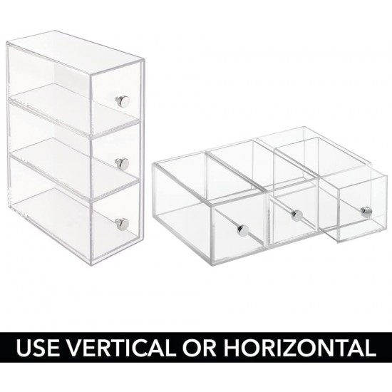 Acrylic Desk Organizer, Storage Station, Home Office(17.8x8.9x25.4cm), Vertically or Horizontally, (3 Drawers)(2 Pack)