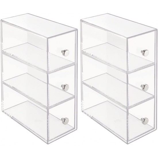 Acrylic Desk Organizer, Storage Station, Home Office(17.8x8.9x25.4cm), Vertically or Horizontally, (3 Drawers)(2 Pack)