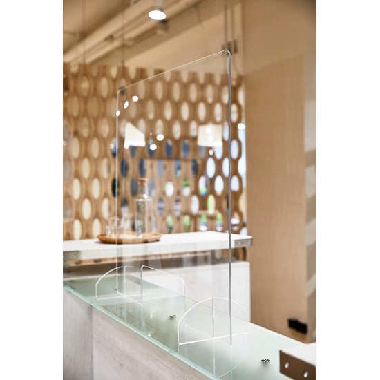 Protective Acrylic Portable Corona Guard, Freestanding Cough for Workers, Receptionists & Customers (75x60cm)