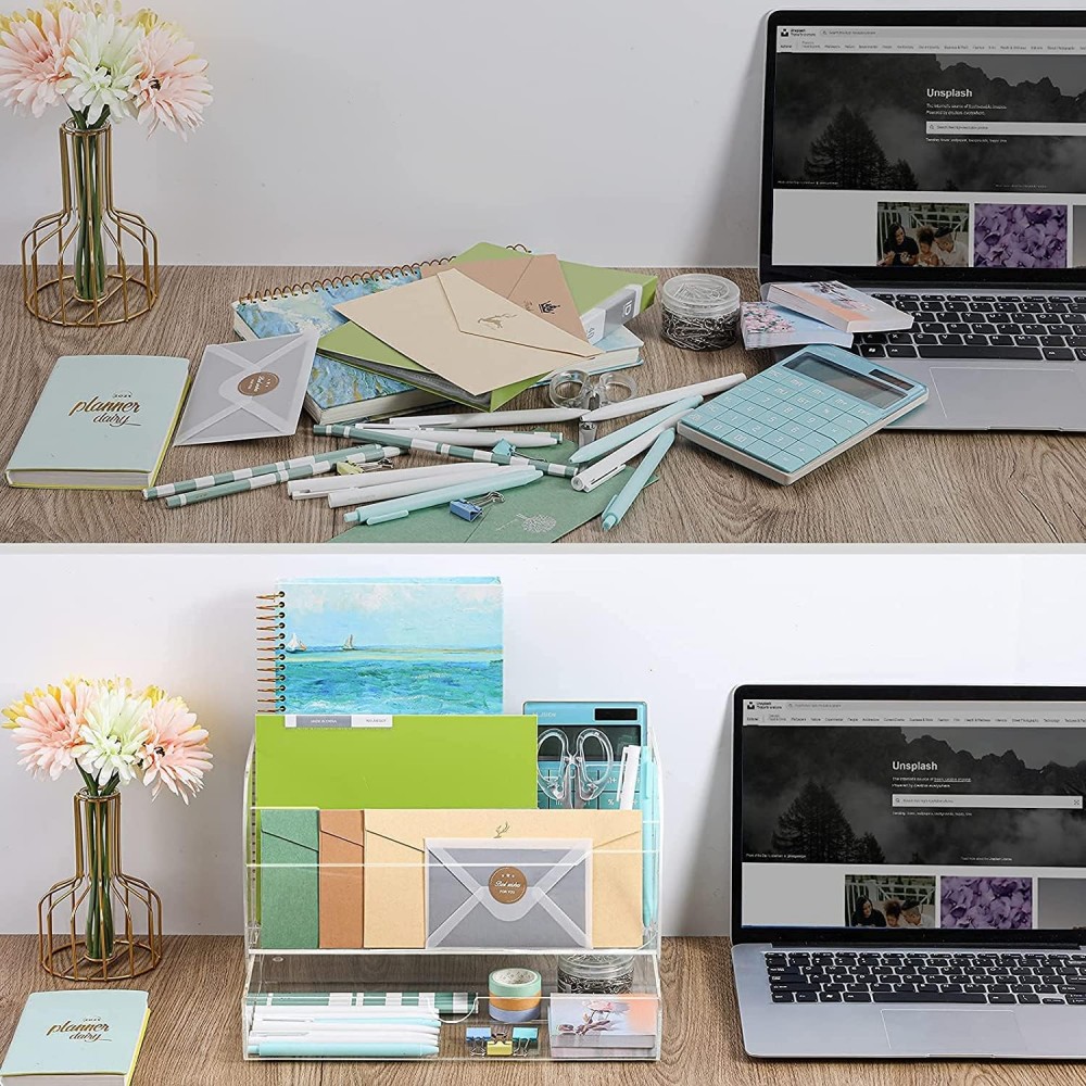 Clear Acrylic Desk Organizers, File Organizer, Mail Sorter Tray Holder ...