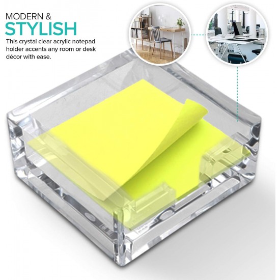 Clear Acrylic Notepad Holder with Pads - Sticky Notes Holder - Sticky Notepad Holder Perfect for Dorm Room and Office Desk Organization