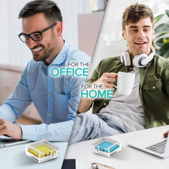 Clear Acrylic Notepad Holder with Pads - Sticky Notes Holder - Sticky Notepad Holder Perfect for Dorm Room and Office Desk Organization