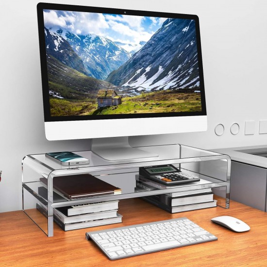 Acrylic Monitor Stand, 2 Tiers Computer Monitor Riser, Monitor Riser,Office, Business, PC Desk Stand for Keyboard Storage