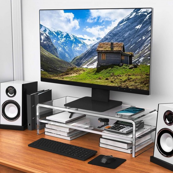 Acrylic Monitor Stand, 2 Tiers Computer Monitor Riser, Monitor Riser,Office, Business, PC Desk Stand for Keyboard Storage