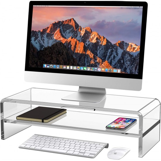 Acrylic Monitor Stand, 2 Tiers Computer Monitor Riser, Monitor Riser,Office, Business, PC Desk Stand for Keyboard Storage