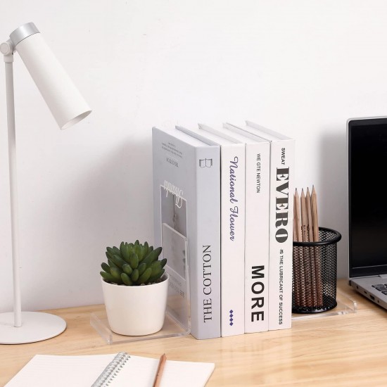 Clear Acrylic L Shaped BookHolder with Non-Slip Bottoms, Transparent Book Stands for School, Office, Library Shelves, (2 Pack)