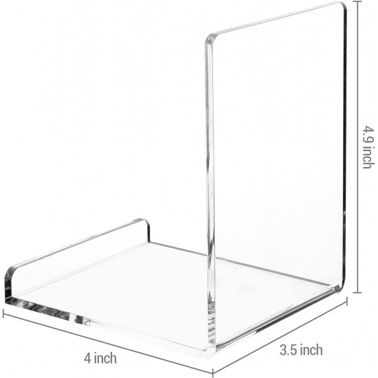 Clear Acrylic L Shaped BookHolder with Non-Slip Bottoms, Transparent Book Stands for School, Office, Library Shelves, (2 Pack)