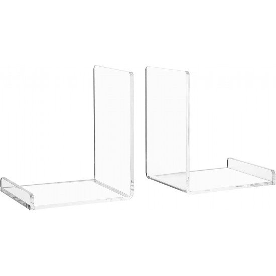 Clear Acrylic L Shaped BookHolder with Non-Slip Bottoms, Transparent Book Stands for School, Office, Library Shelves, (2 Pack)