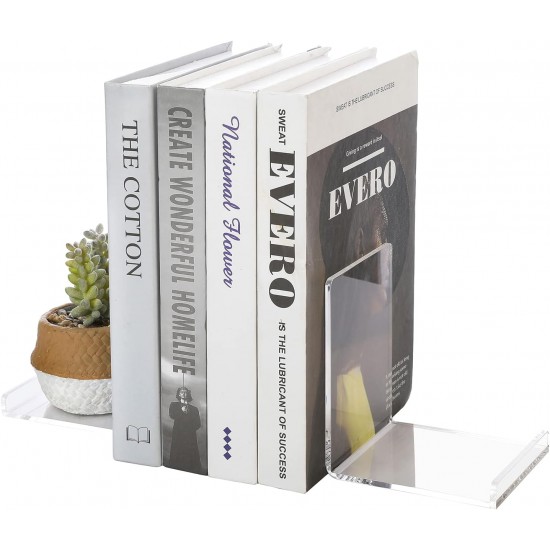 Clear Acrylic L Shaped BookHolder with Non-Slip Bottoms, Transparent Book Stands for School, Office, Library Shelves, (2 Pack)