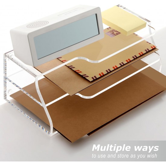 Clear Acrylic Desktop Organizer Box, 2 Compartments Countertop Office Accessories and Paper Storage Holder
