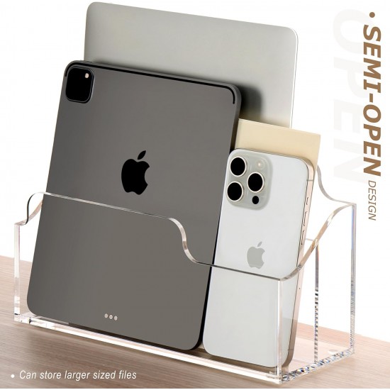 Clear Acrylic Desktop Organizer Box, 2 Compartments Countertop Office Accessories and Paper Storage Holder