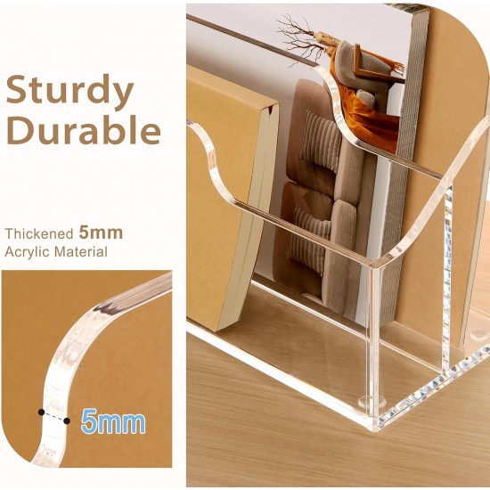 Clear Acrylic Desktop Organizer Box, 2 Compartments Countertop Office Accessories and Paper Storage Holder
