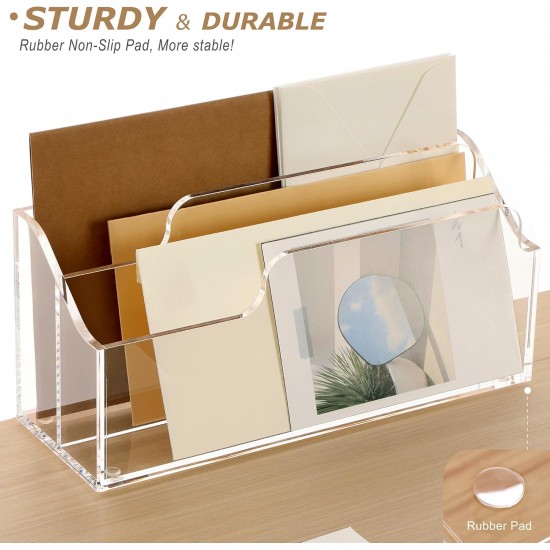 Clear Acrylic Desktop Organizer Box, 2 Compartments Countertop Office Accessories and Paper Storage Holder