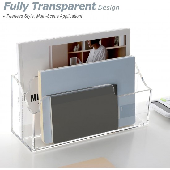 Clear Acrylic Desktop Organizer Box, 2 Compartments Countertop Office Accessories and Paper Storage Holder