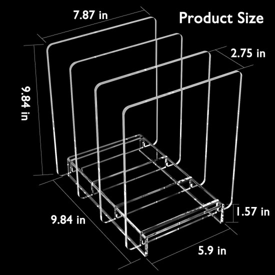 Clear Acrylic File Organizer, Desk Standing on Table for Books and Files Storage Holder with 4 Detachable Dividers (8 mm) (25x20x25 cm)