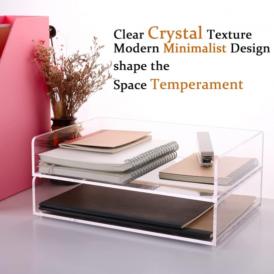 Clear Acrylic Desk Organizers and File Holder, Office Paper Organizer,  (2 Tier)
