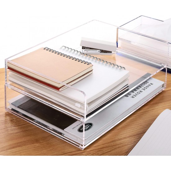 Clear Acrylic Desk Organizers and File Holder, Office Paper Organizer,  (2 Tier)